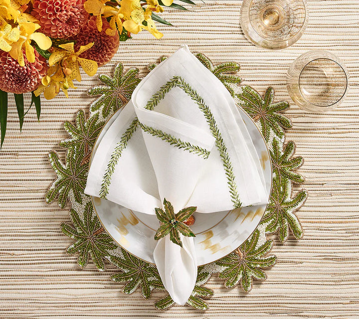 Oasis Placemat in Ivory, Green & Gold (Set of 4)