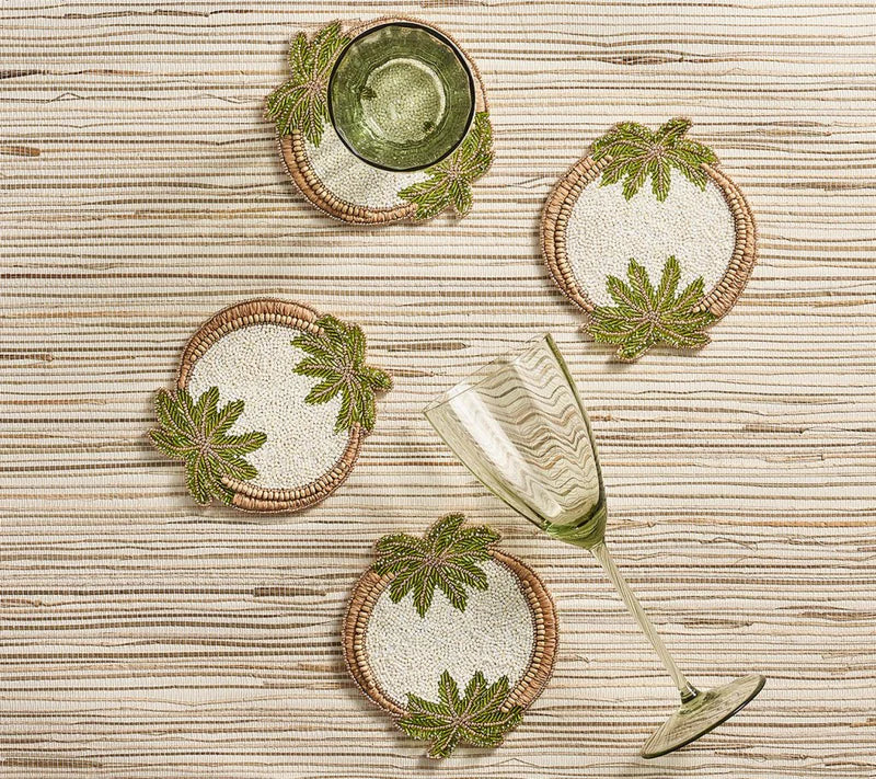 Oasis Coasters in Ivory, Green, and Gold (Set of 4)