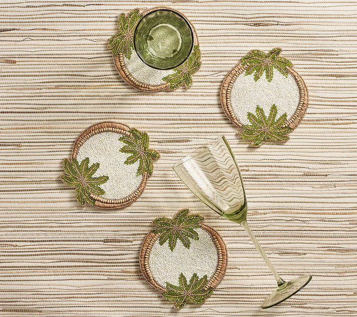 Oasis Coasters in Ivory, Green, and Gold (Set of 4)