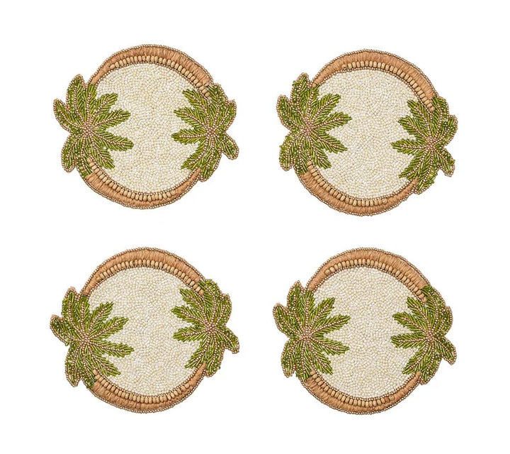 Oasis Coasters in Ivory, Green, and Gold (Set of 4)