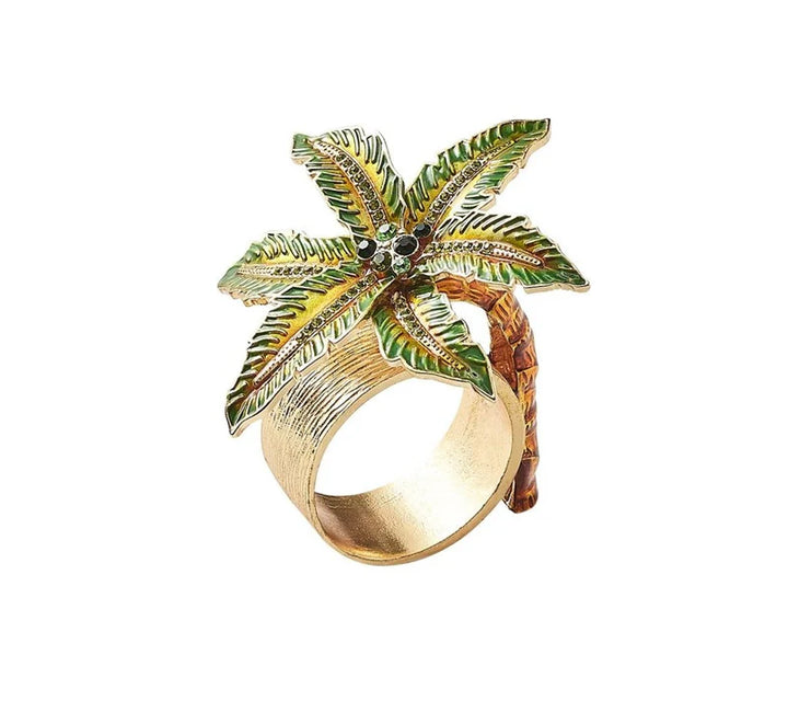 Palm Coast Napkin Ring in Green and Gold (Set of 4)
