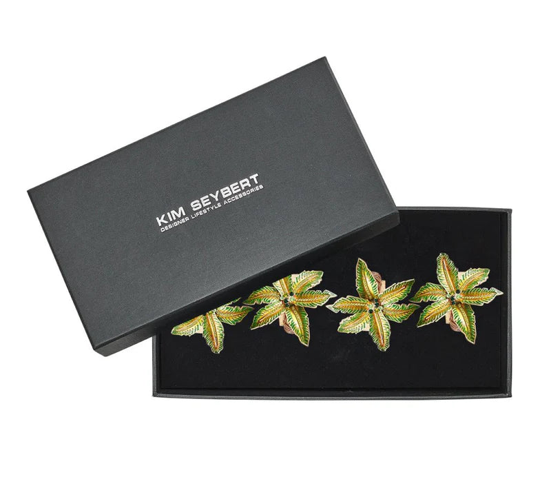 Palm Coast Napkin Ring in Green and Gold (Set of 4)
