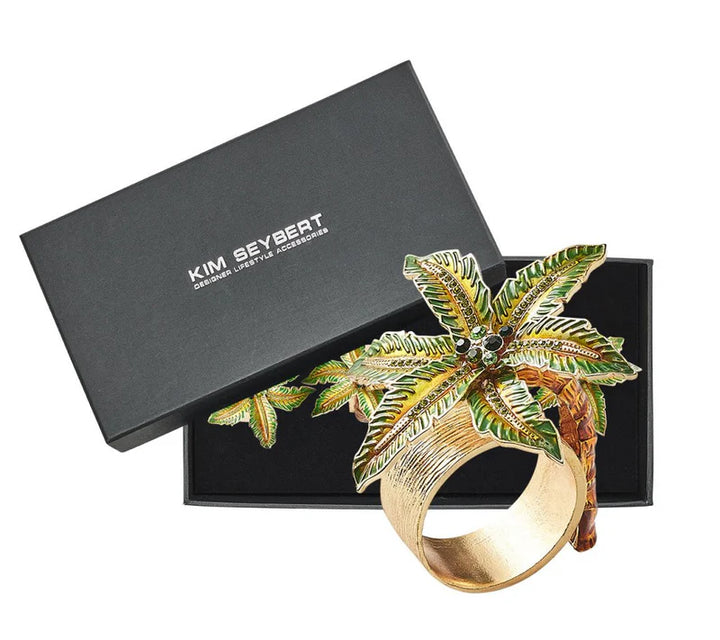 Palm Coast Napkin Ring in Green and Gold (Set of 4)