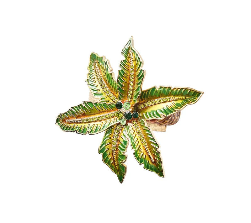 Palm Coast Napkin Ring in Green and Gold (Set of 4)